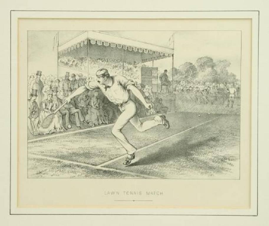 Sporting Art Antique Print, Lawn Tennis Match For Sale