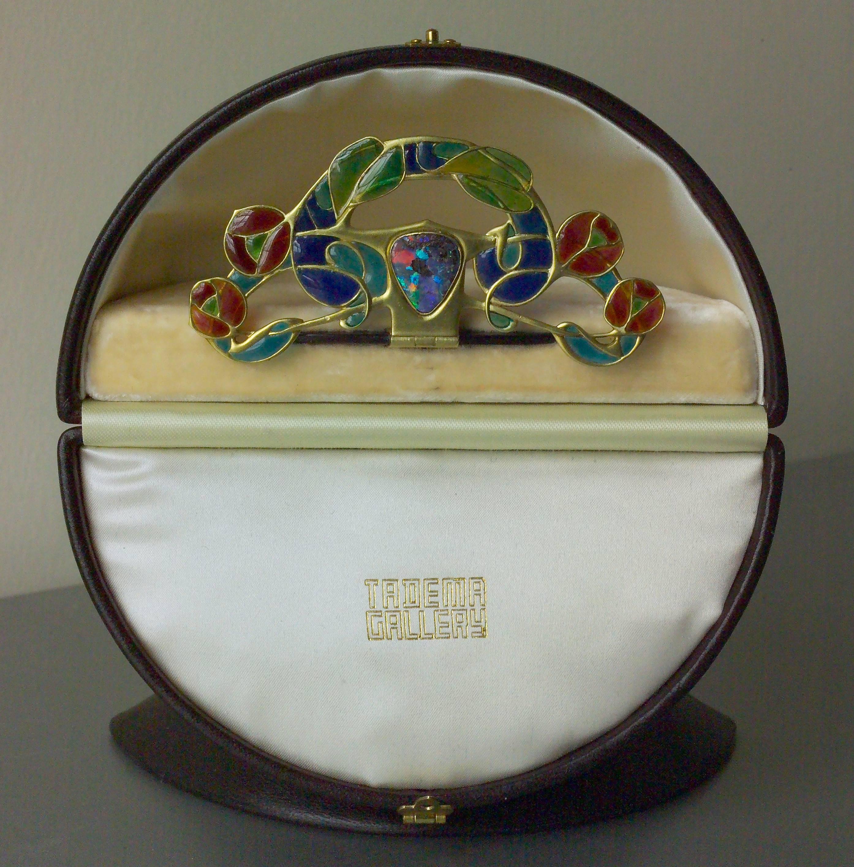Cabochon Archibald Knox Art Nouveau Opal Enamel Gold Diadem Comb for Liberty & Co. For Sale