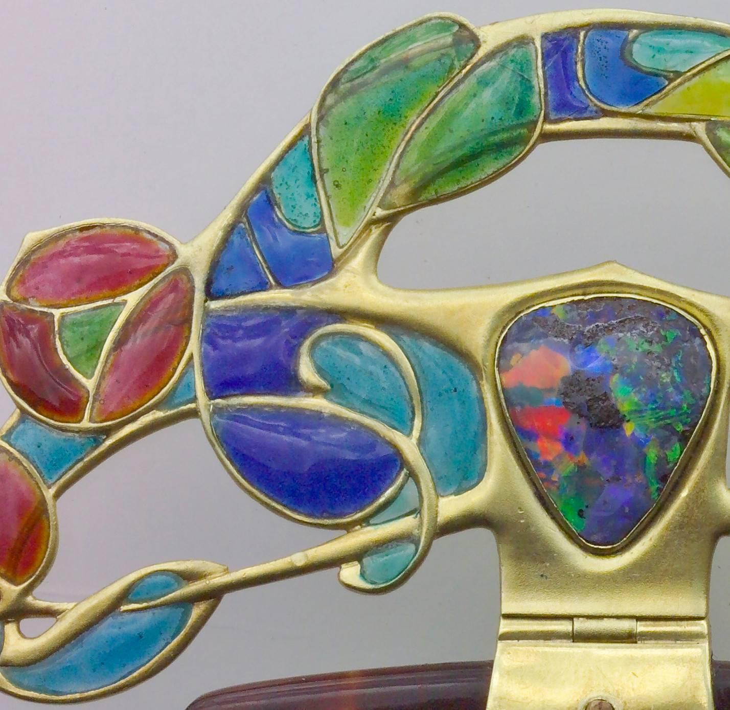 Cabochon Archibald Knox Art Nouveau Opal Enamel Gold Diadem Comb for Liberty & Co. For Sale