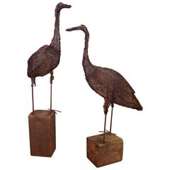 19th Century Wire Art Birds on Stand