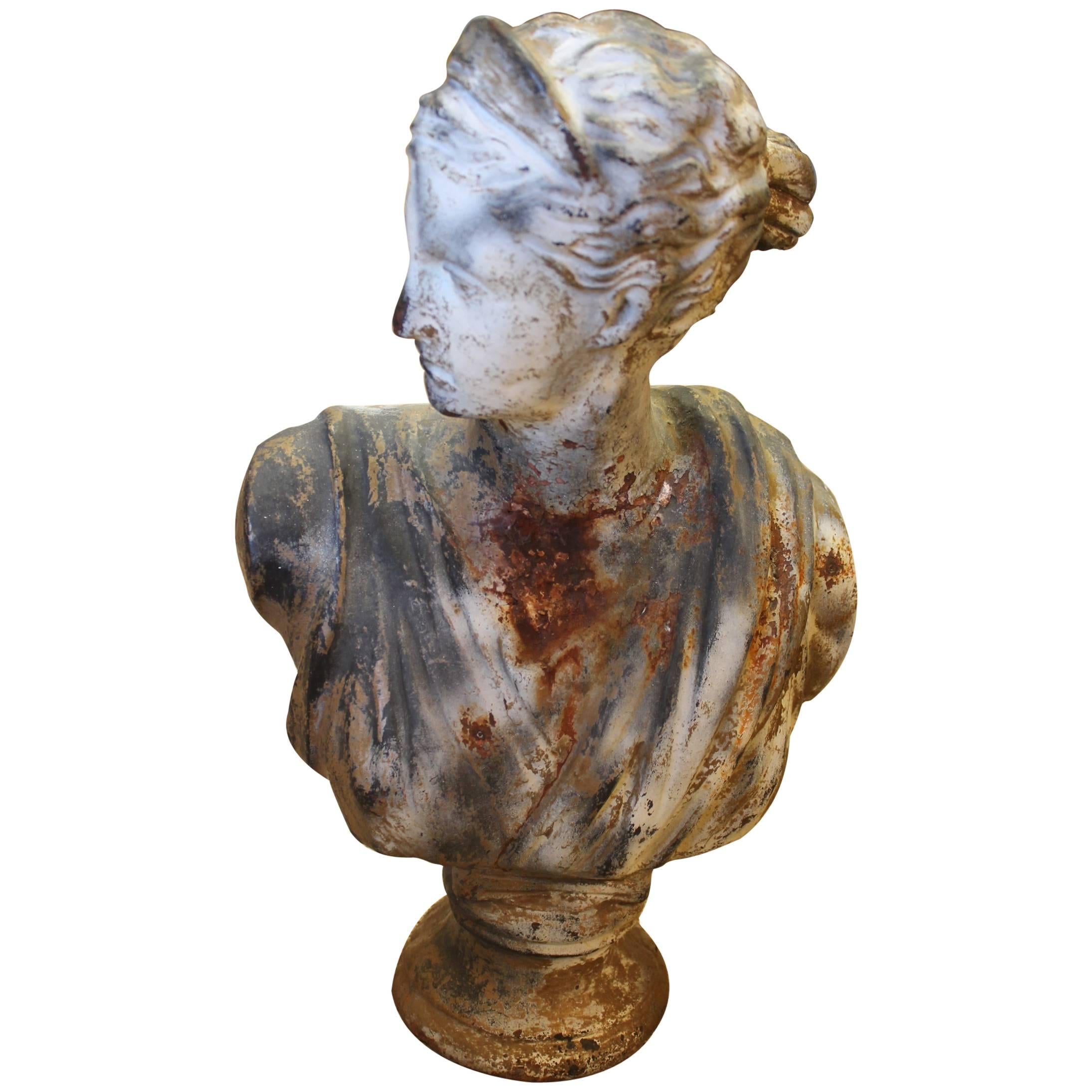19th Century Cast Iron Bust of Diana For Sale