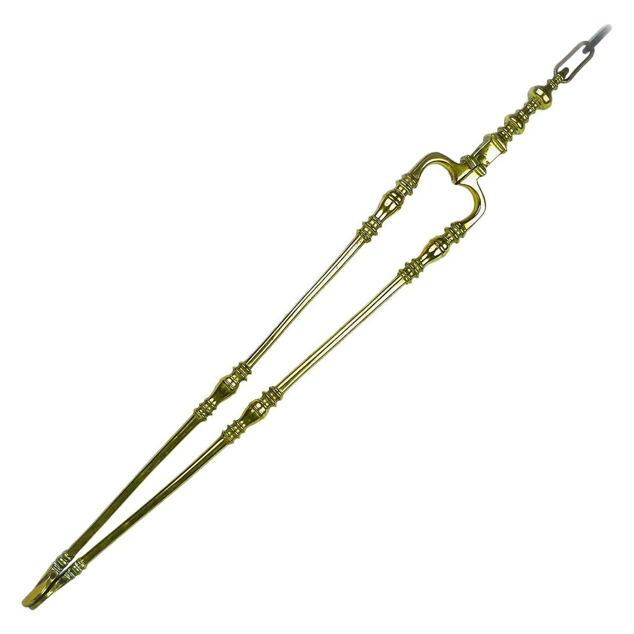 Fine Pairs of Brass Dutch Fireplace Tongs, circa 1750 For Sale