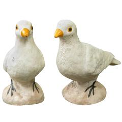 Pair of Adorable Cast Cement Doves 12