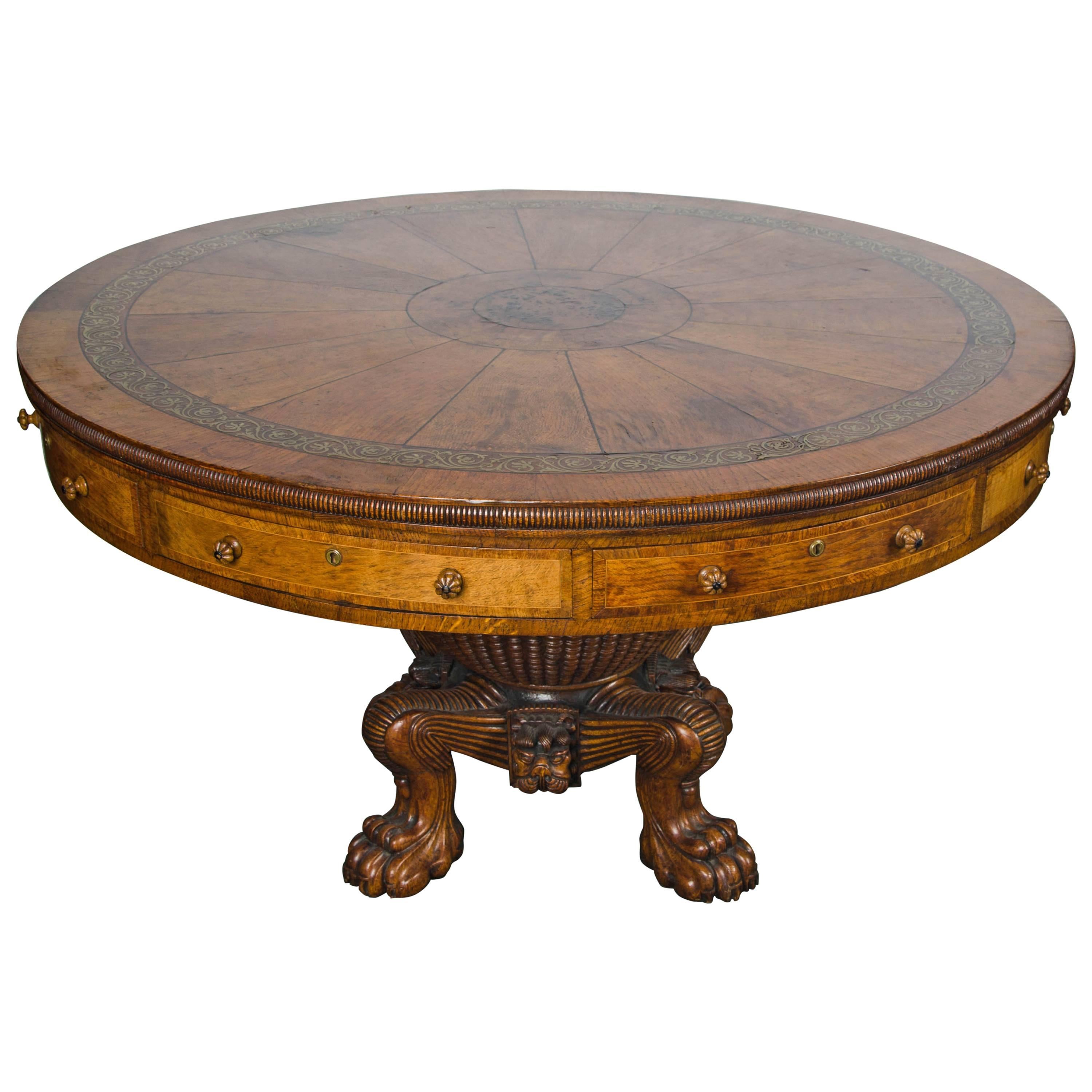 Regency period, Pollard Oak Drum table, 1820 For Sale at 1stDibs