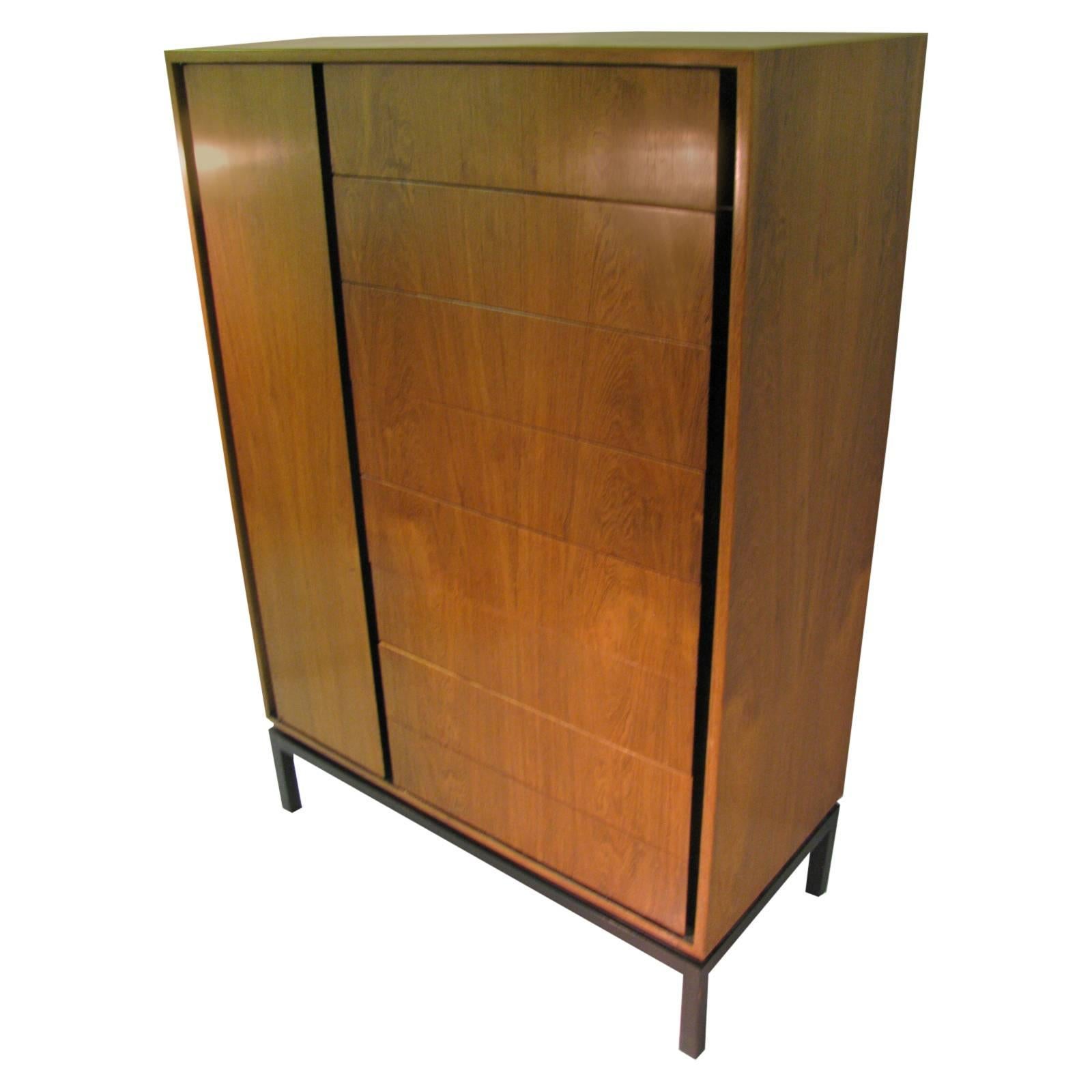 Mid-Century Modern Rosewood Tall Dresser with Ebonized Frame Edward Wormley For Sale