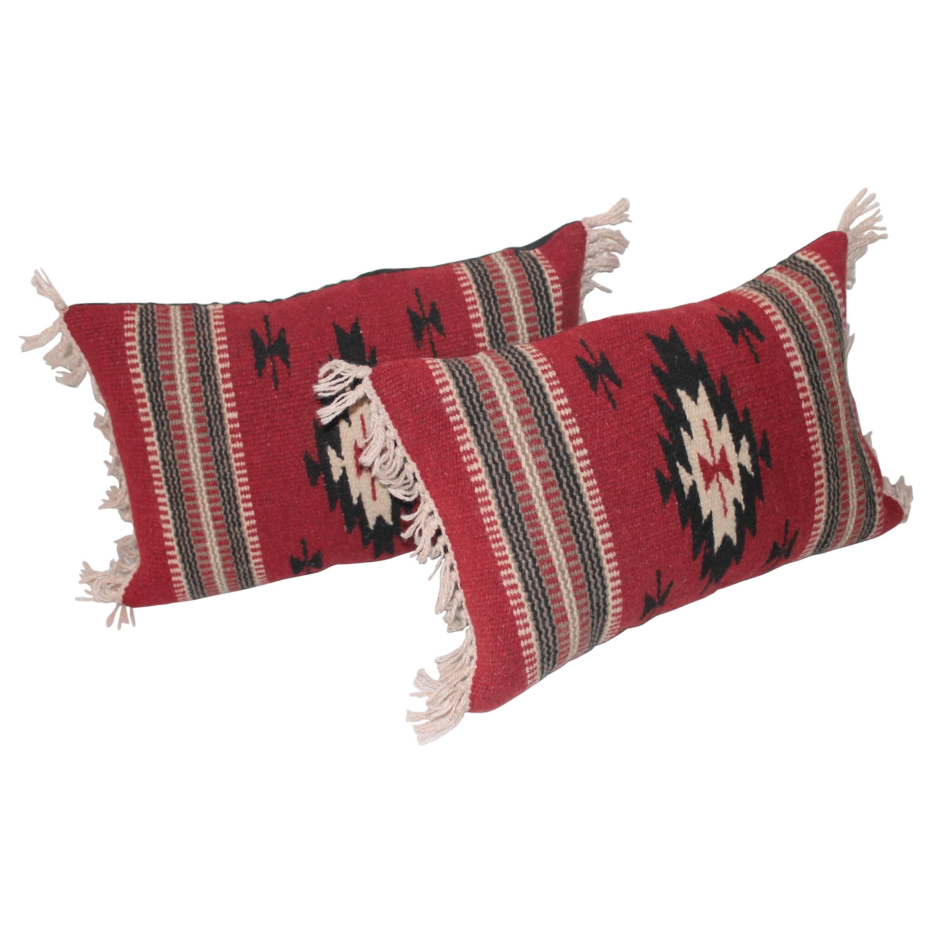 Pair of Geometric Indian Weaving Fringed Pillows