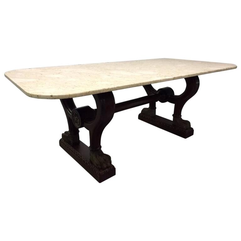 Antique Italian Marble Walnut Center Table For Sale at 1stdibs