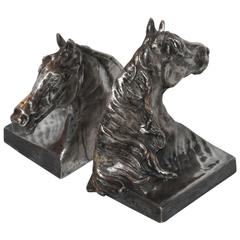 Antique Pair of Signed  A.Flauder  Silver Plated Horse Head Bookends