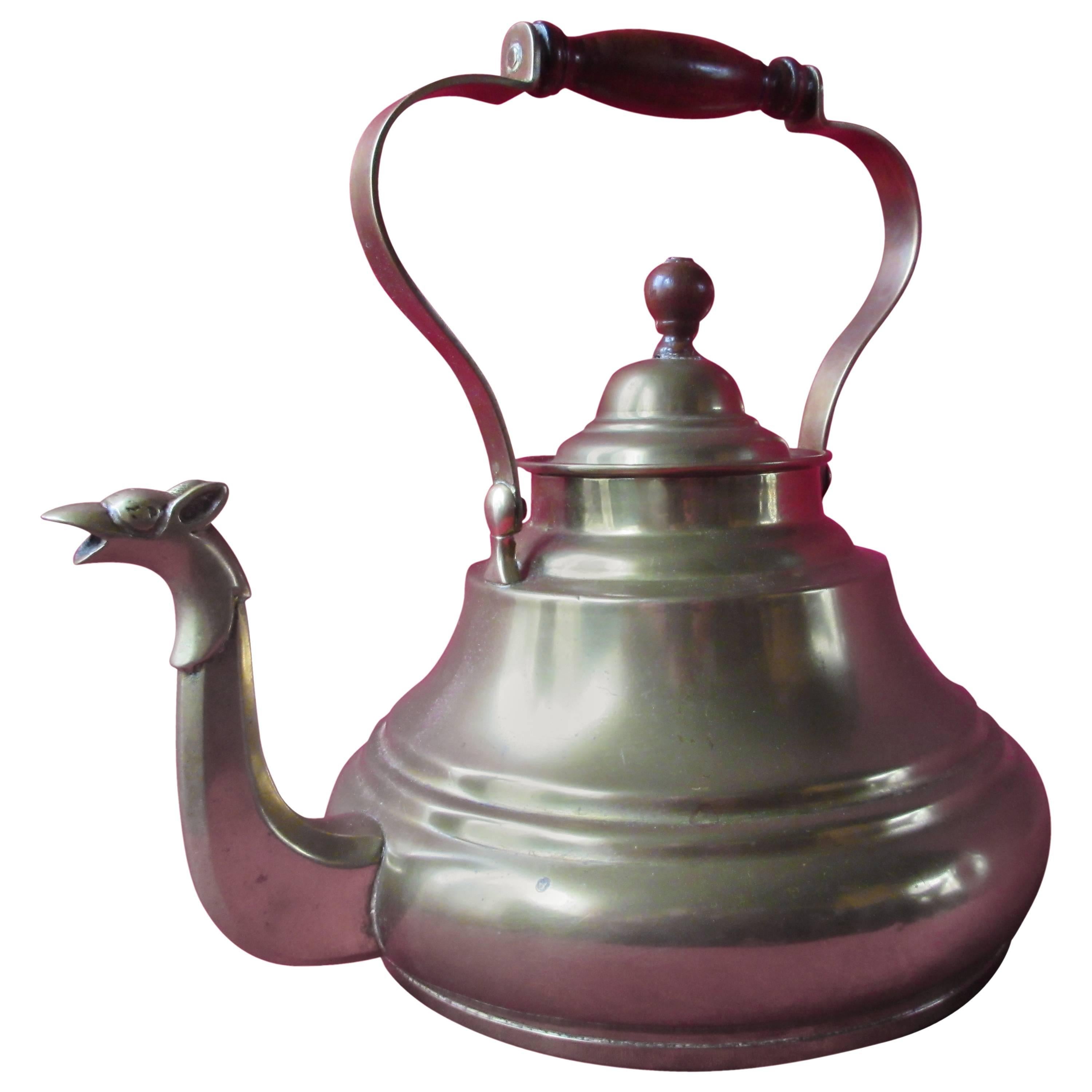 Early 19th Century Dutch Brass Water Kettle with Dragon
s Head, circa 1800 For Sale