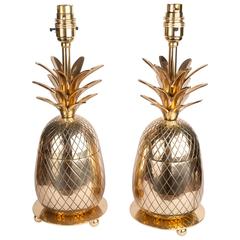 Antique Pair of Midcentury Brass Pineapple Table Lamps
