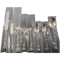 Bridal Rose by Alvin Sterling Silver Flatware Set Service 98 Pieces Dinner Size 11