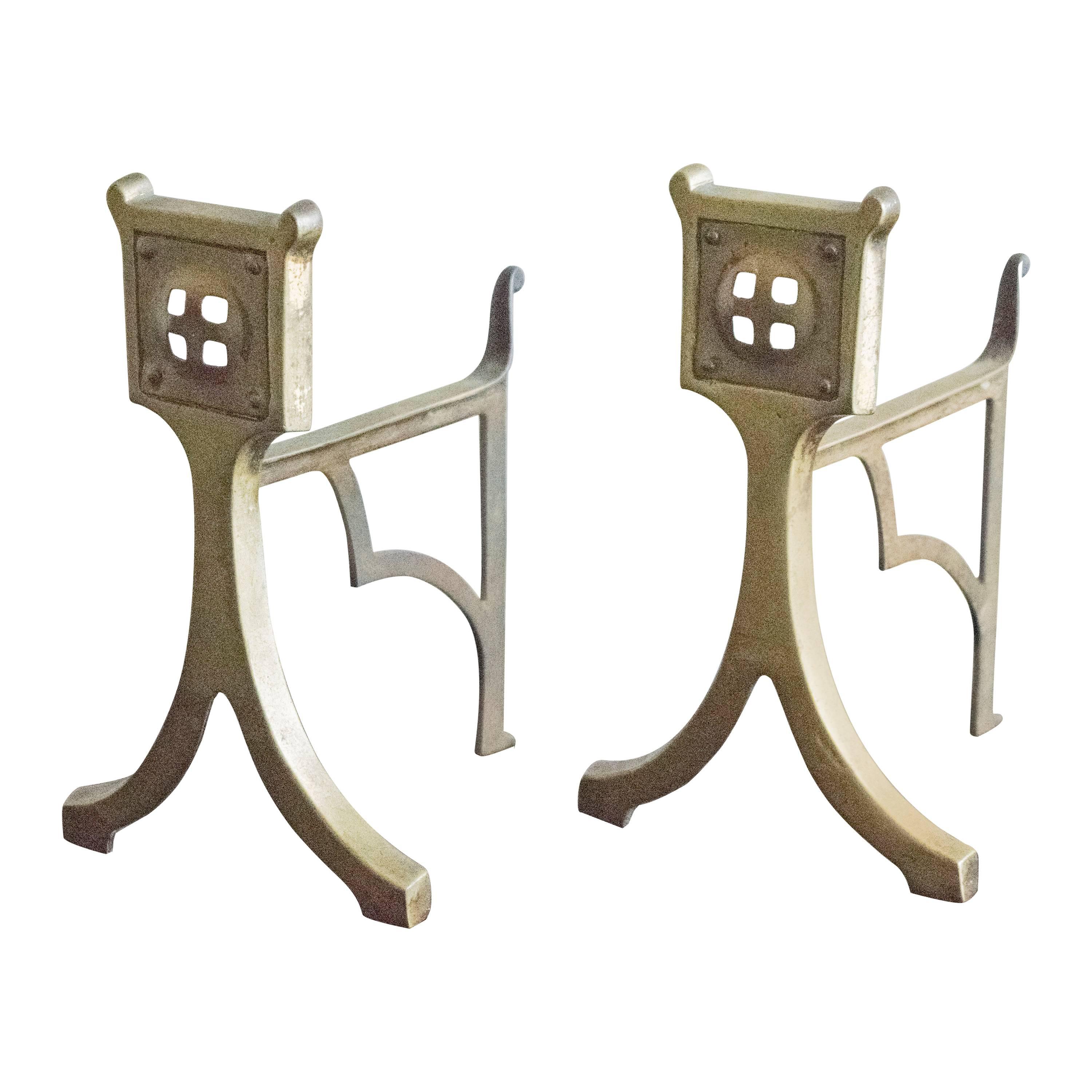 Art Nouveau or Secessionist Small Brass Andirons