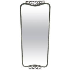 Sophisticated Art Deco Wrought Iron Shield Form Mirror with Scroll Detailing