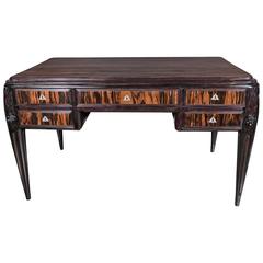 Art Deco Desk in Bookmatched Rosewood with Hand-Carved Detail