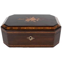 Exquisite Antique Inlaid Marquetry Exotic Wood Box with Hand-Forged Tin Interior