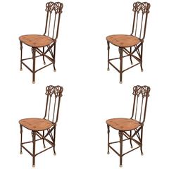 Set of Four Art Nouveau Cast Iron Folding Chairs with Wood Seats 6