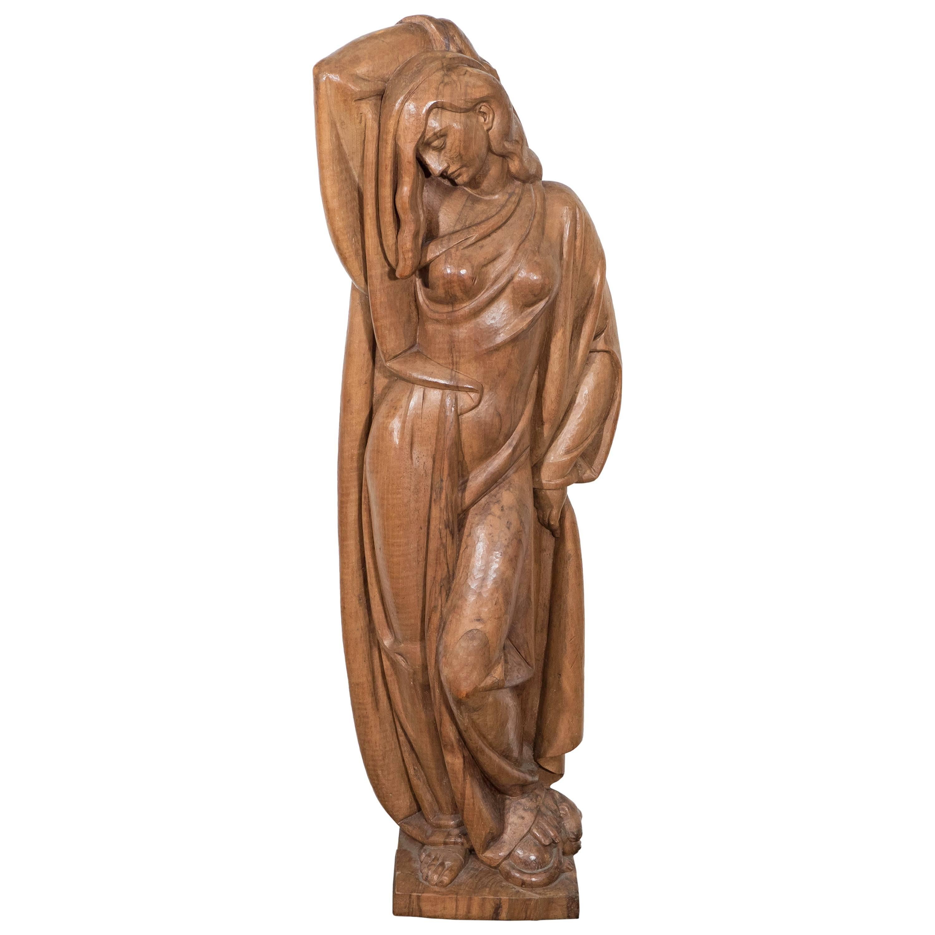 Modernist Wooden Sculpture of a Woman, Attributed to Albert Wein