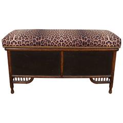 Antique Victorian Faux Bamboo Storage Bench with Upholstered Cushioned Seat