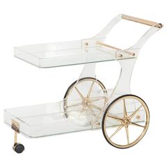 Retro Lucite and Brass Rolling Bar Cart