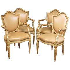 Set of Four North Italian Neoclassic Cream Painted and Parcel Gilt Armchairs