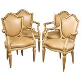 Set of Four North Italian Neoclassic Cream Painted and Parcel Gilt Armchairs