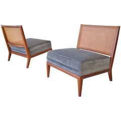 Pair of Walnut Cane Back Slipper Chairs by Widdicomb