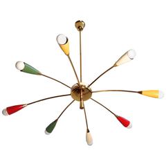 Colourful Brass Mid Century Italian Sputnik Chandelier In The Style Of Stilnovo