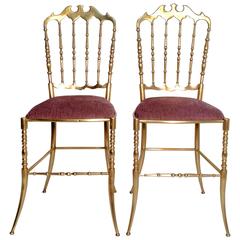 A Pair of Mid Century Polished Brass Chiavari Chairs, Italy