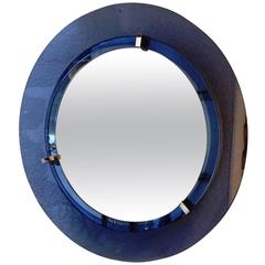 1960s Slightly Concave Blue Round Mirror by Veca 
