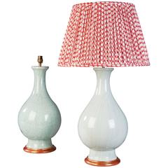 A Matched Pair of Green Celadon Lamps