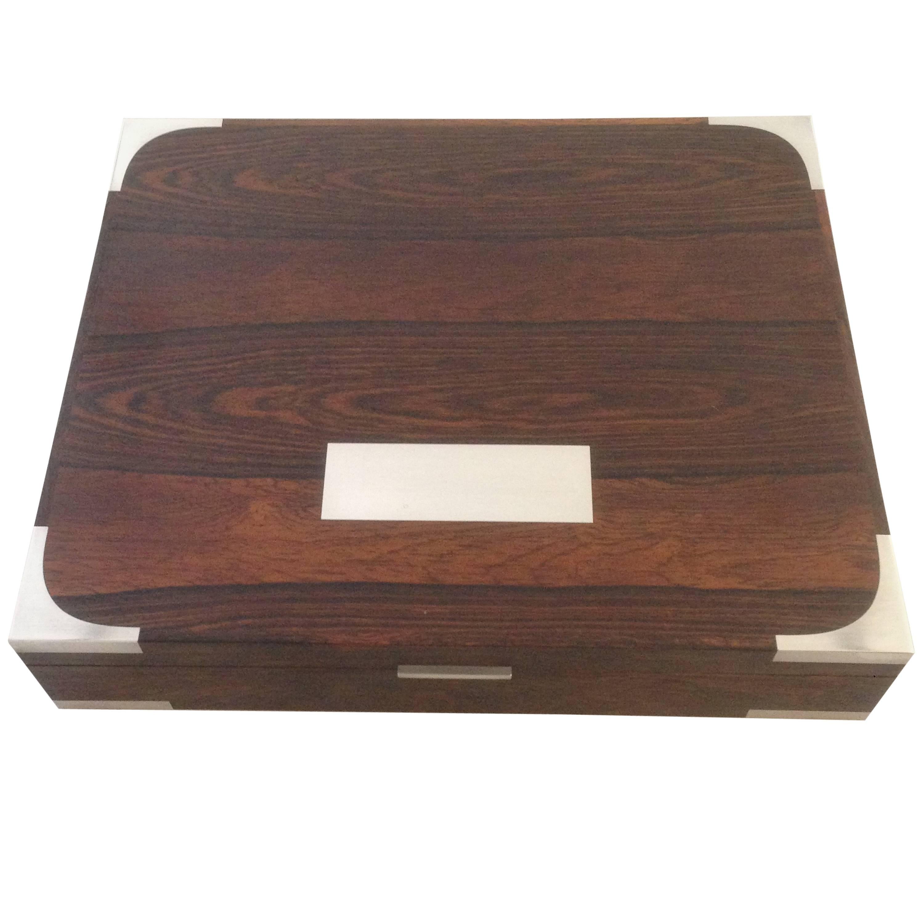 Huge Hans Hansen Rosewood Box with Sterling Silver Inlay For Sale