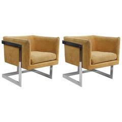 Pair of Milo Baughman Floating Cube Armchairs 