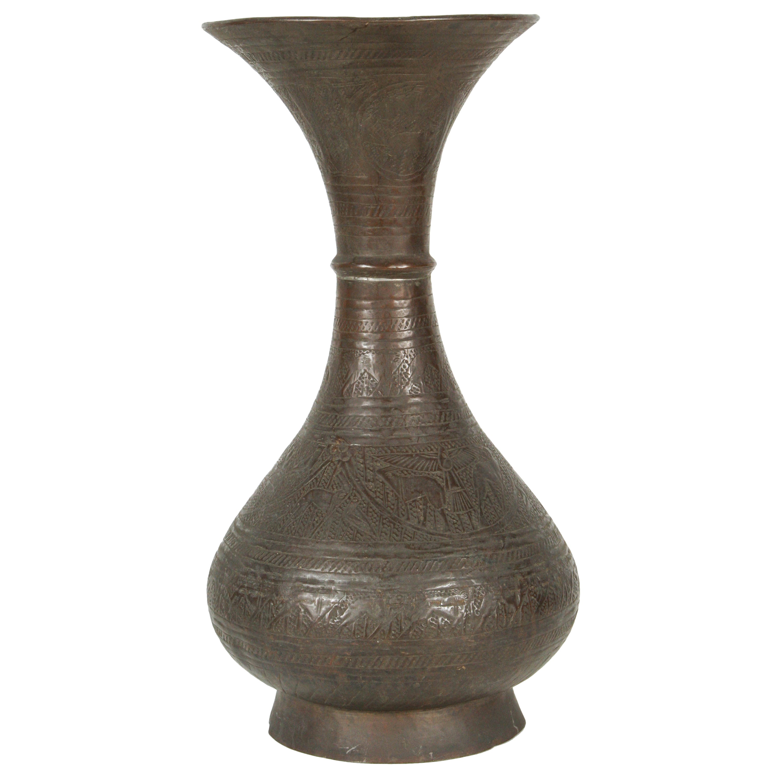 19th Century Persian Brass Decorative Vase Silver and Copper Inlaid