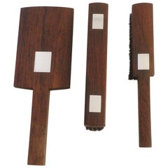 Hans Hansen Rosewood Brush and Mirror Set with Sterling Inlay