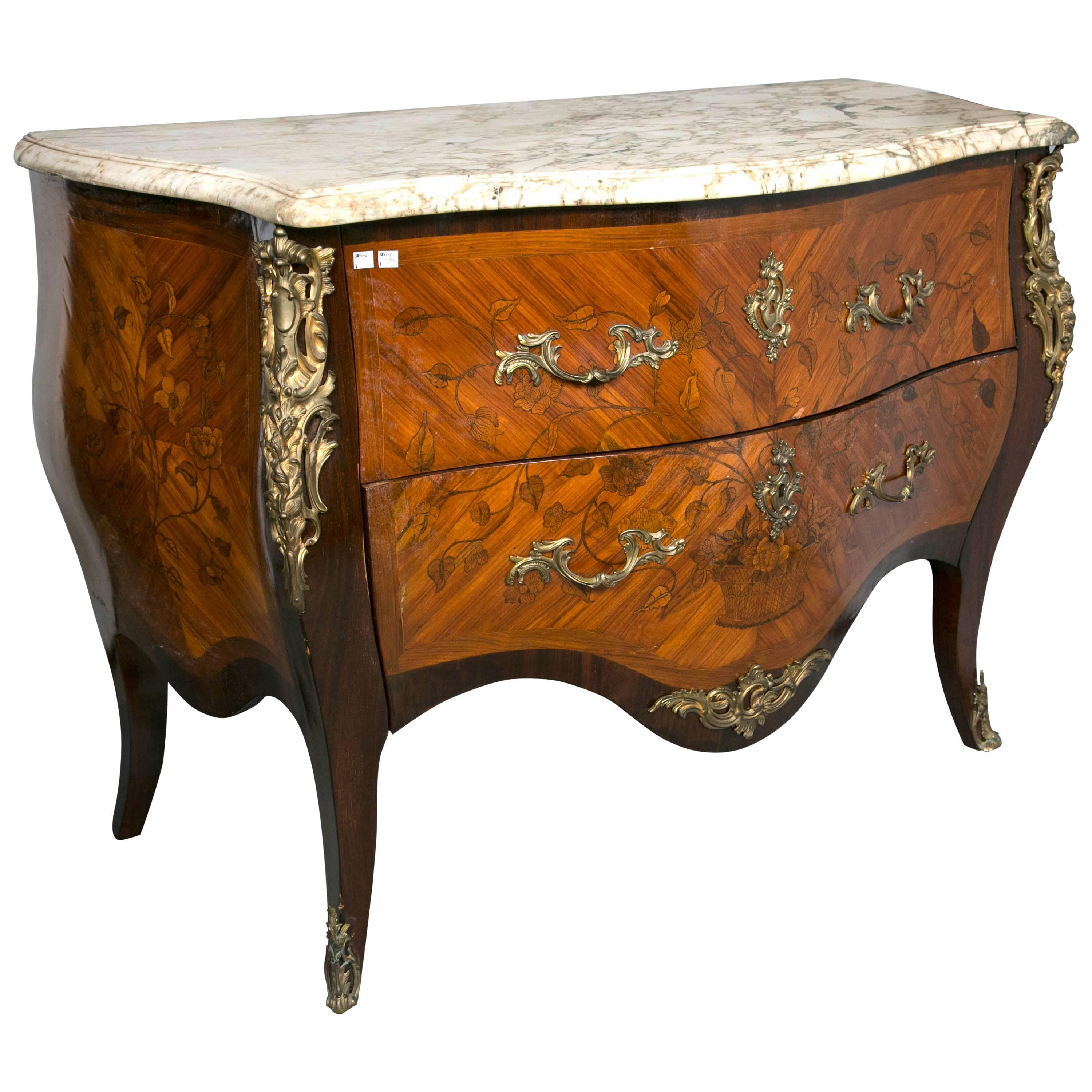 19th Century Bombe Signed Marble-Top Commode