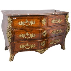 18thC Marble-Top Regence Commode Signed L. Dumay Heavily Bronze Mounted 3 Drawer