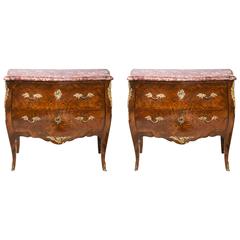 Pair of Period 18th Century Bombe Commodes or Large Nightstands
