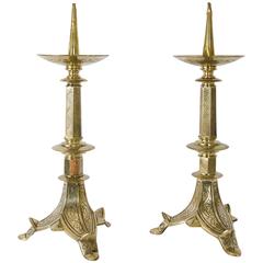 Pair of Brass Picket Candlesticks