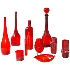 Set of Ten Pieces of Red Blow Crystal in Different Forms