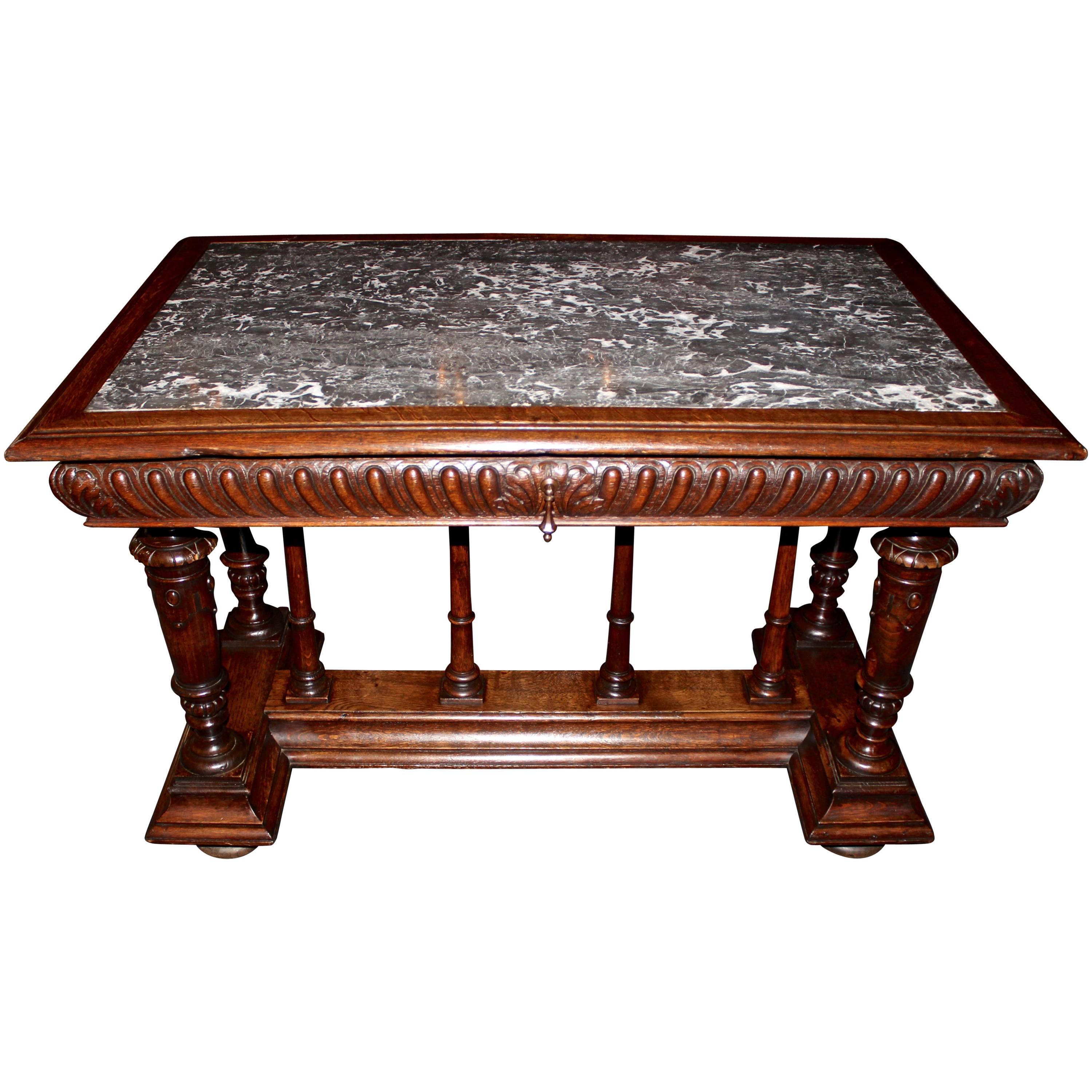 Early 20th Century French Walnut Marble-Top Table