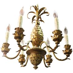 Retro Italian Carved Giltwood Pineapple Chandelier