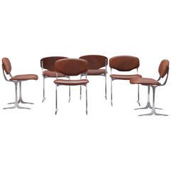 Set of Six French Aluminium and Leather Dining Chairs