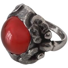 Georg Jensen Sterling Silver Ring with Red Stone