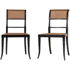 Fine and Elegant Pair of Regency Ebonized and Cane Side Chairs, circa 1810