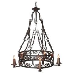 Antique 5 Lights Gothic Iron Chandelier from Southern France