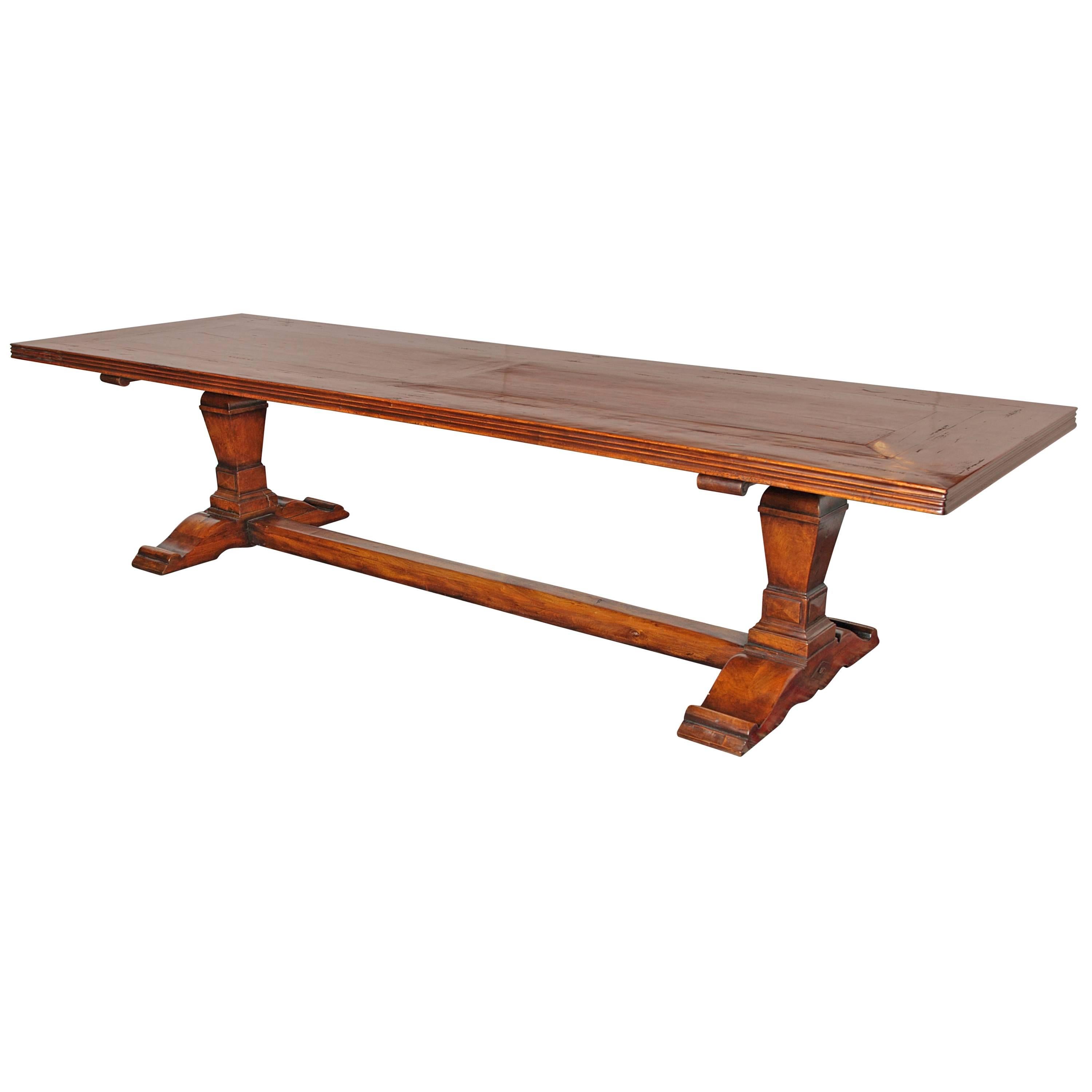 Large Antique 19th Century Walnut Trestle Table from Southern France