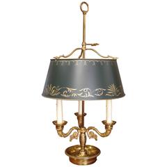 Antique Louis XVI style gilt bronze and tole bouillotte lamp