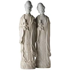 Pair of Chinese Blanc de Chine Porcelain Figures of Guanyin Songzi