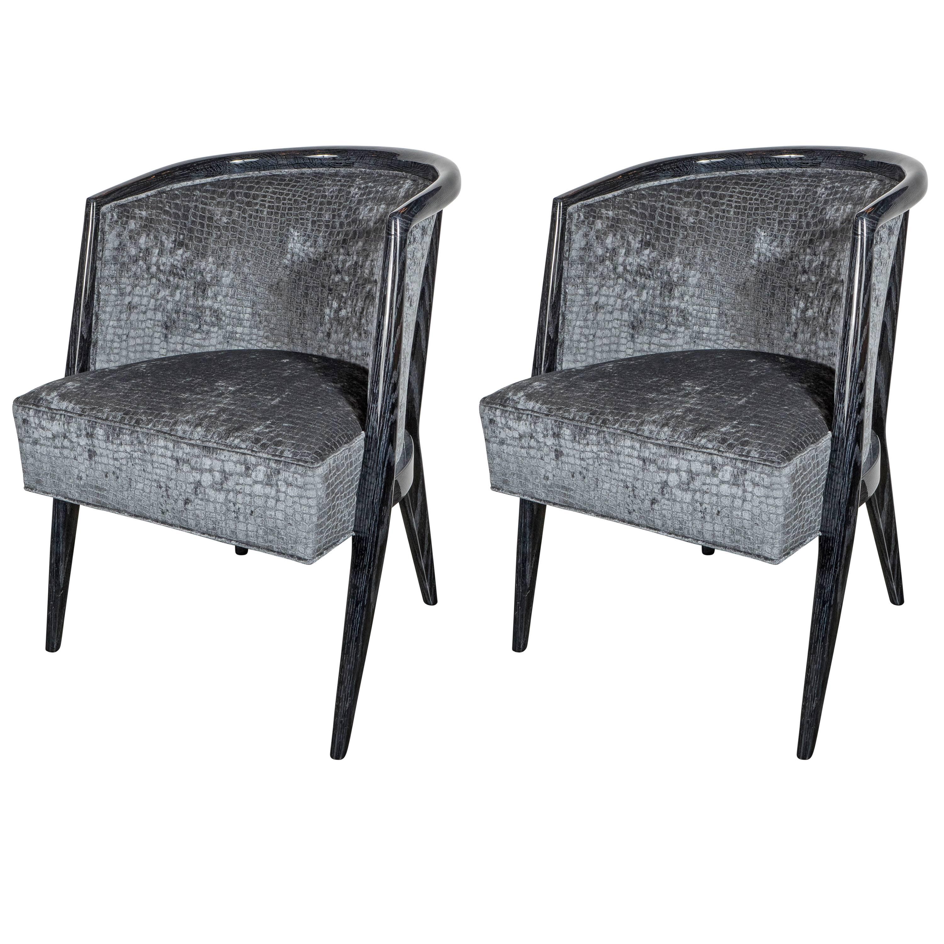 Chic Pair of Mid-Century Silver Cerused Chairs in the Manner of Harvey Probber