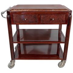 Stunning Art Deco Bar Cart in Mahogany and Exotic Onyx with Nickel Fittings